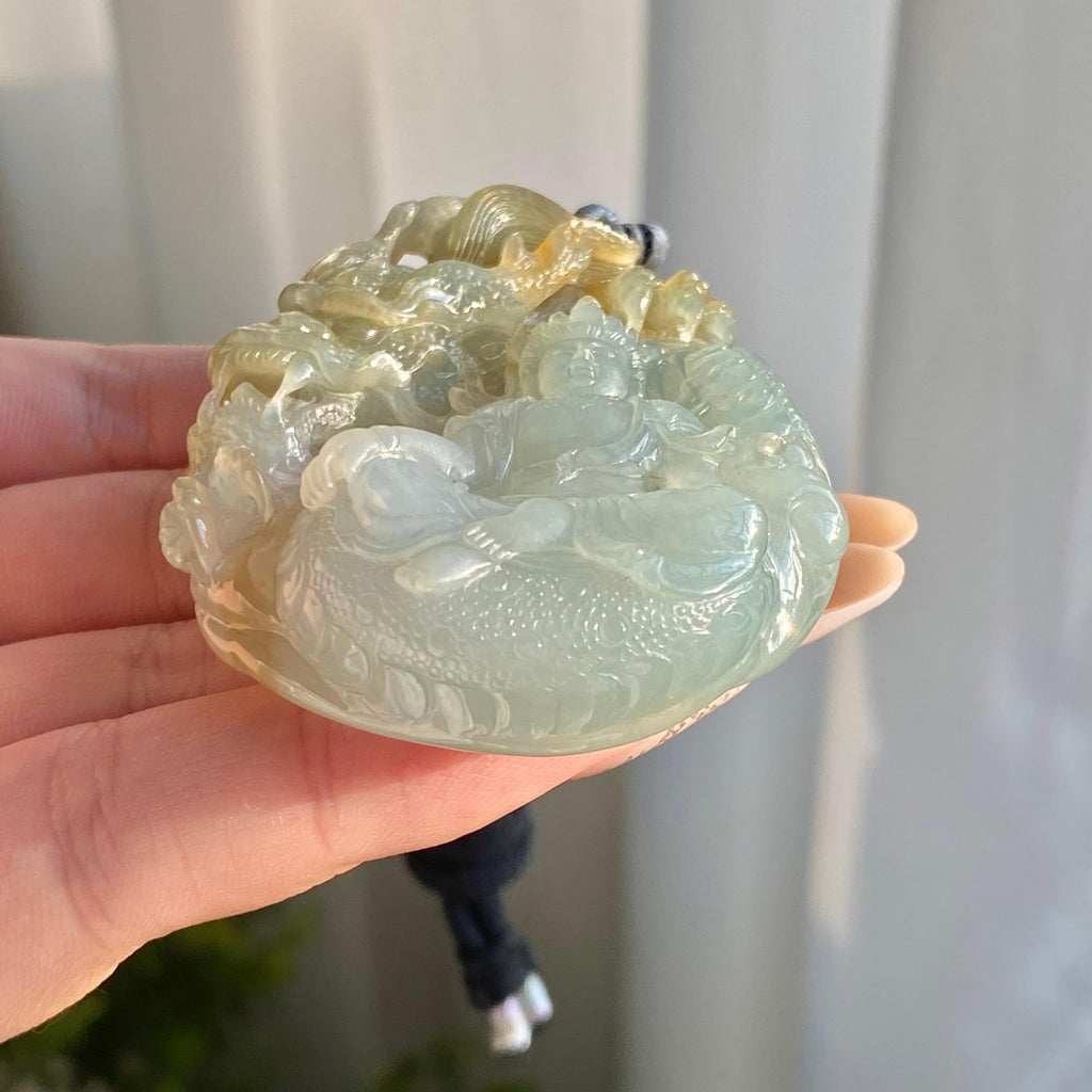 糯冰种黄翡神龙护主牌吊坠（yc214725）