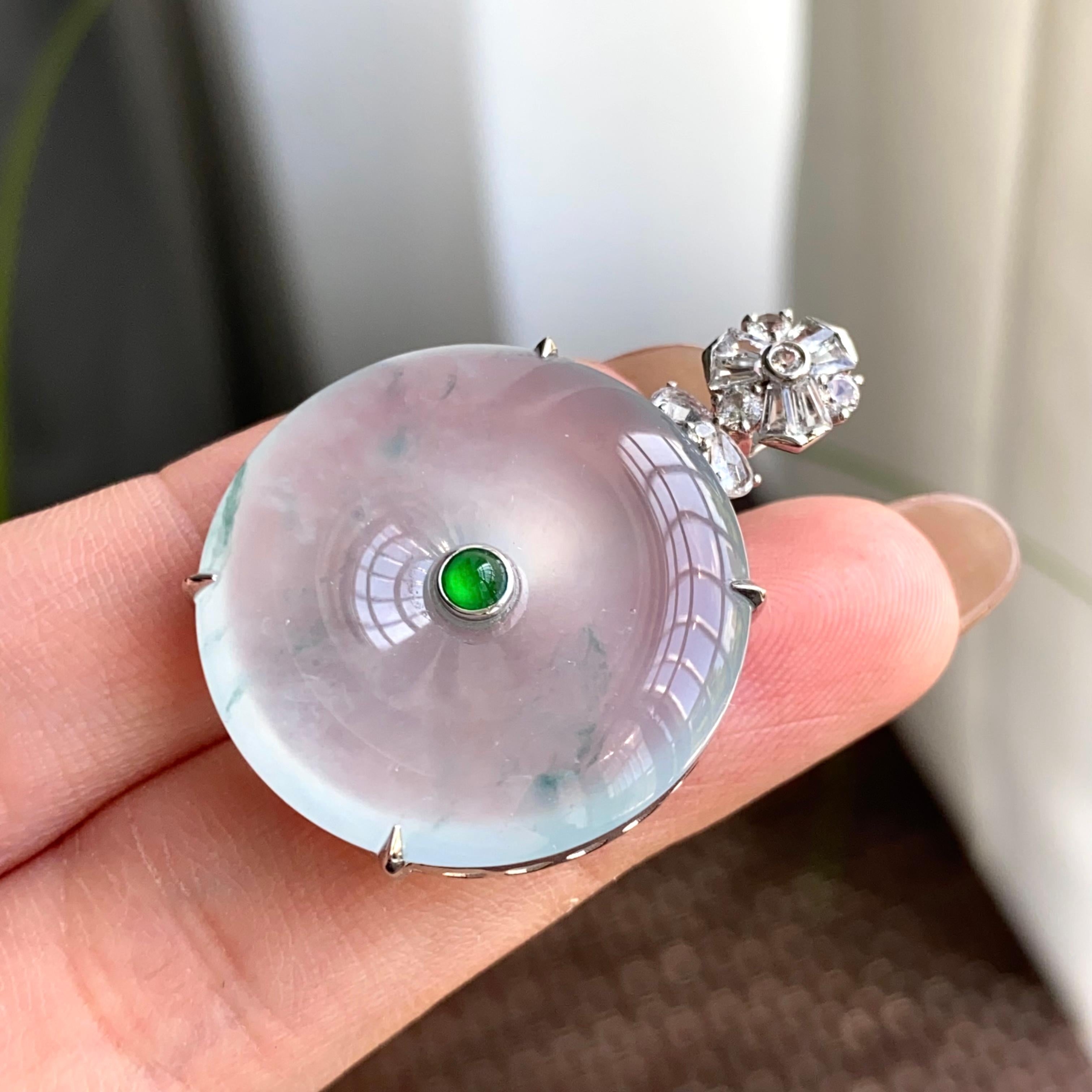 18k金钻镶冰种飘花平安扣吊坠（yc263871）