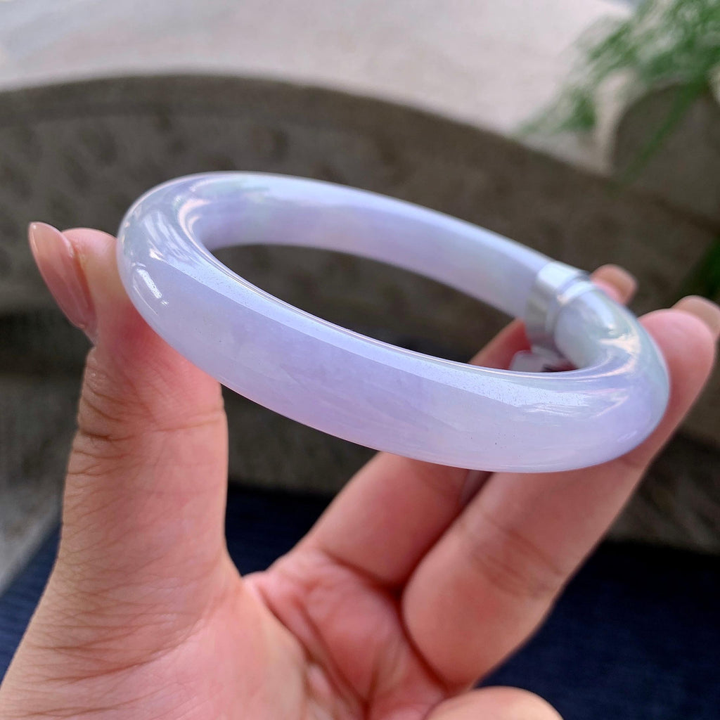大圈口 细糯种紫罗兰圆条手镯 58圈口 天然缅甸A货翡翠（yc508737）
