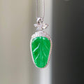 18k金钻镶糯冰种阳绿玉叶吊坠（yc216837）