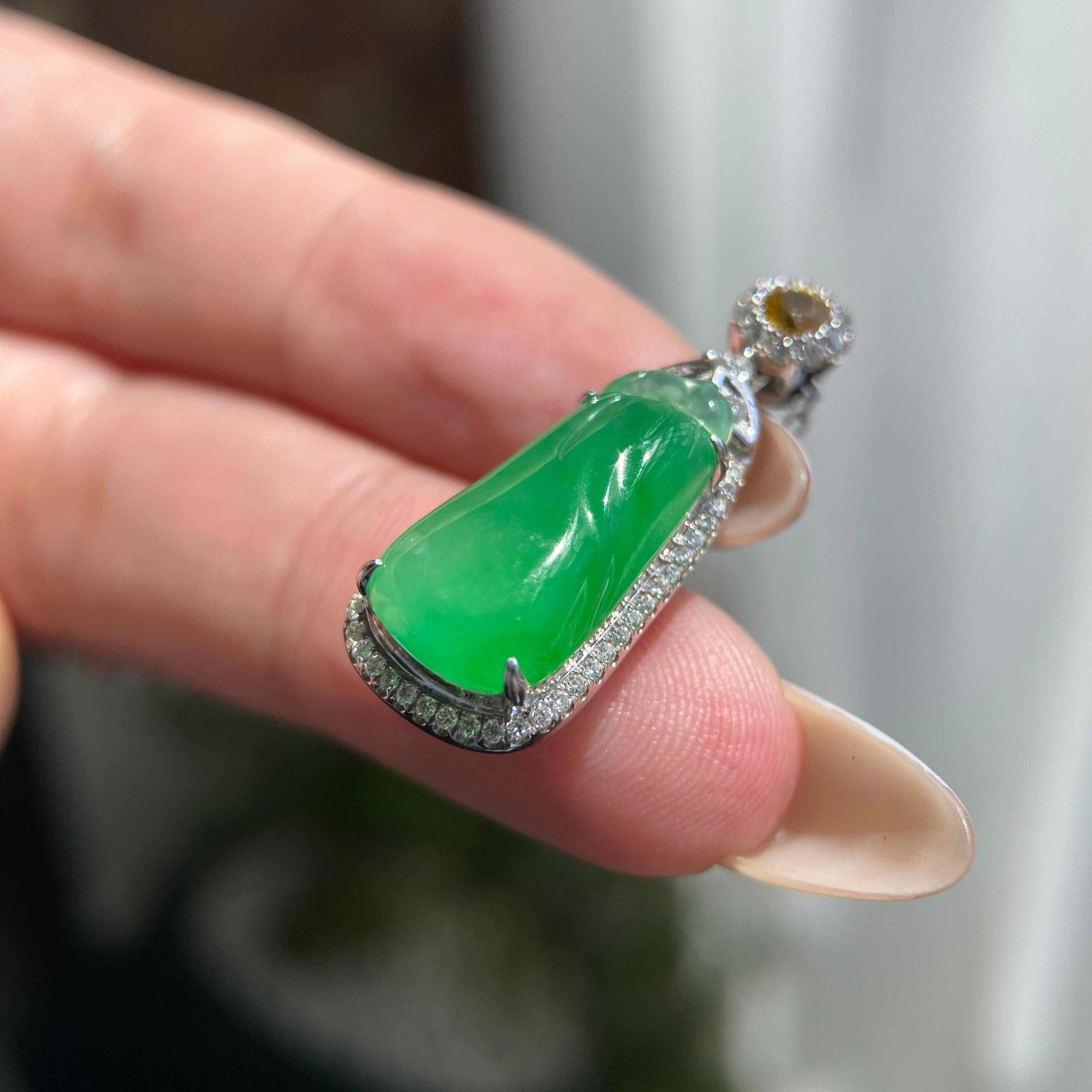 18k金钻镶冰种满绿福瓜吊坠（yc209959）