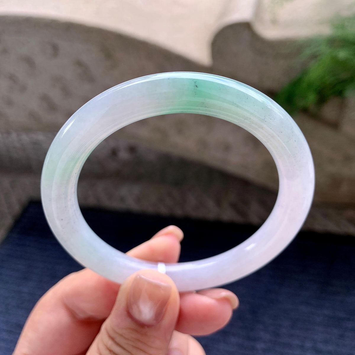 细糯种飘绿圆条手镯 55圈口 （yc705875）
