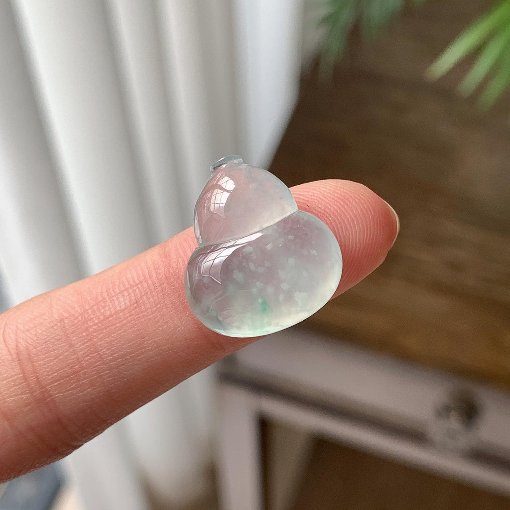 冰种 飘绿雪花棉葫芦吊坠 天然缅甸A货翡翠（yc703363）