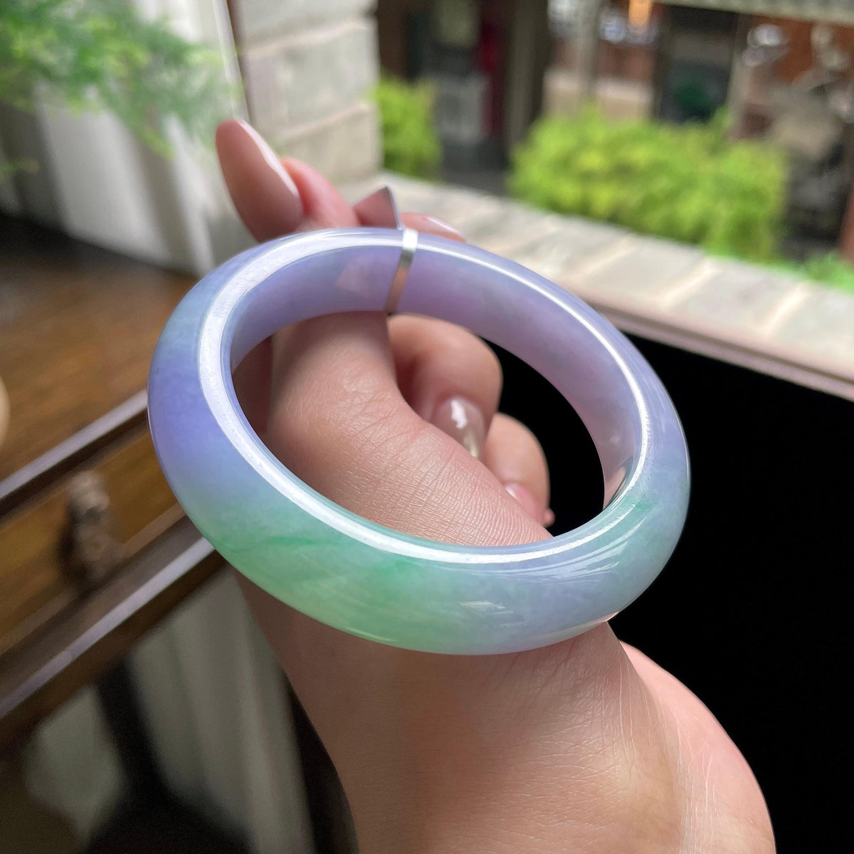 小圈口 细糯种春彩正圈平安镯 52.5圈 天然缅甸A货翡翠（yc696415）