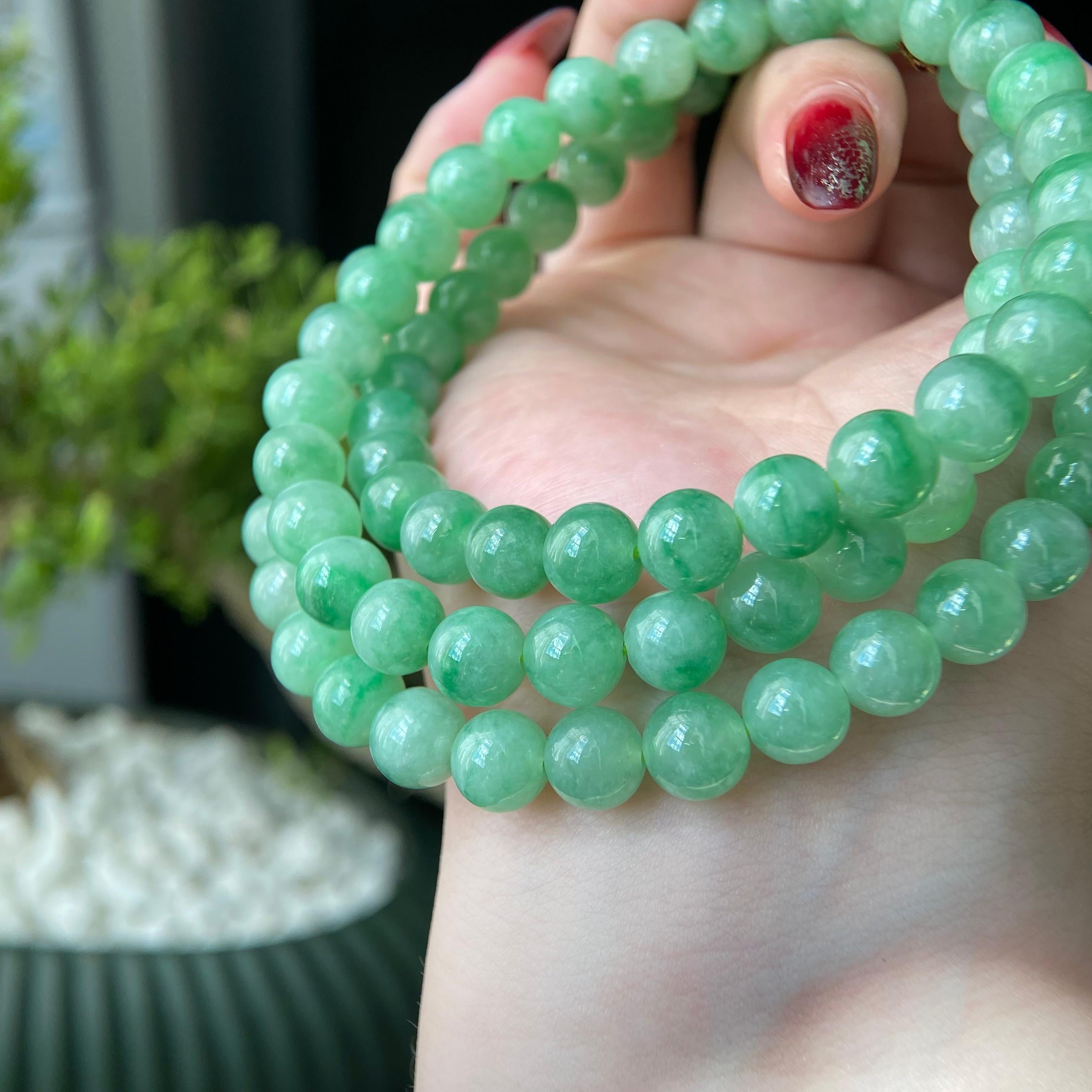 糯冰种满绿珠链（90颗）（yc213105）