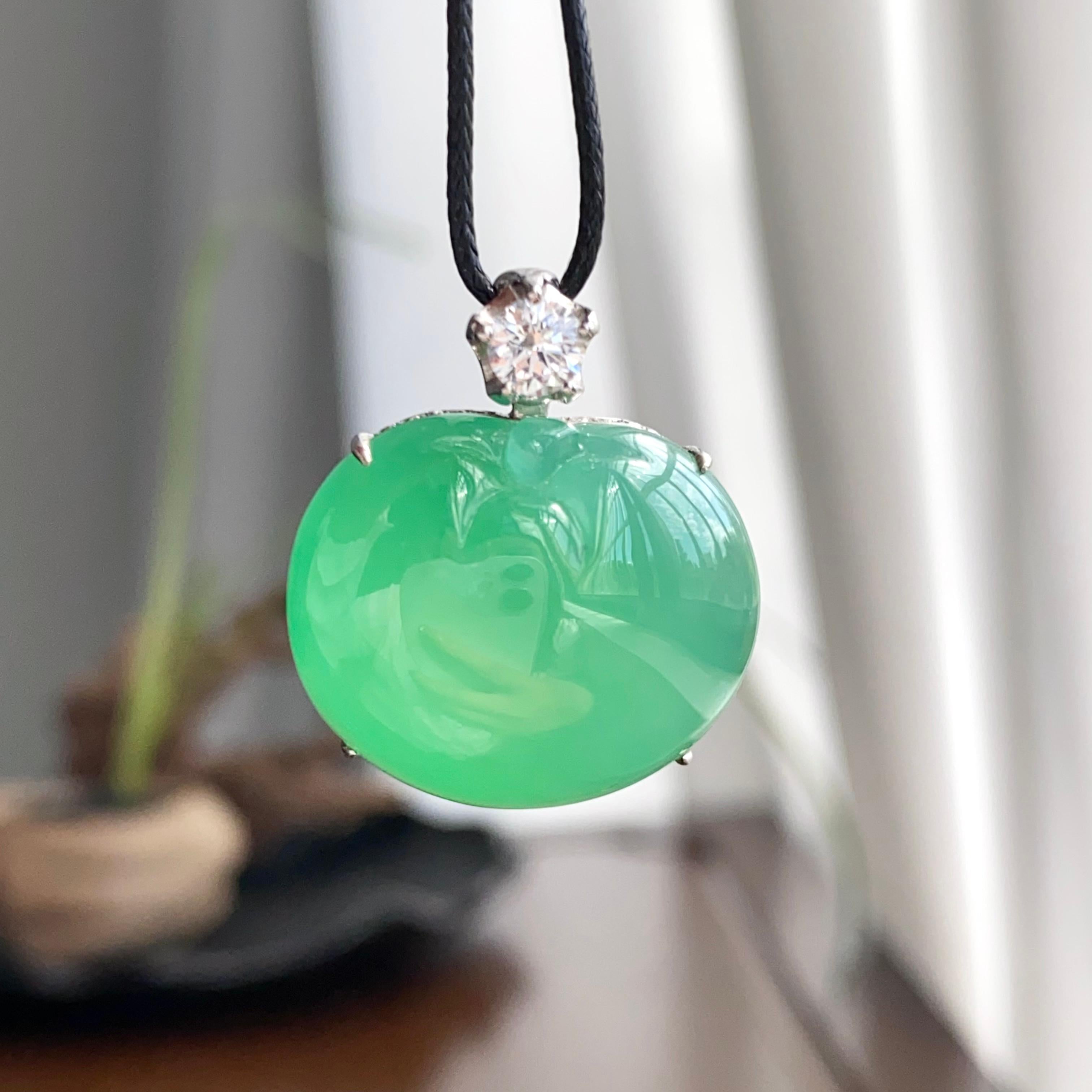 18k金钻镶冰种果绿苹果吊坠（yc258285）