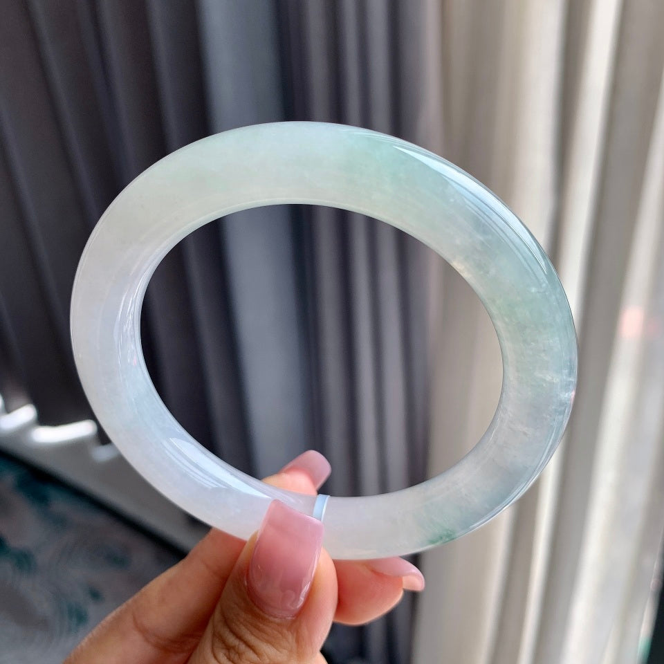糯冰种飘花圆条手镯（60.7mm）（yc097025）