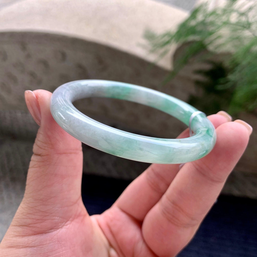 细糯种飘蓝花圆条手镯 54圈口 天然缅甸A货翡翠（yc701203）
