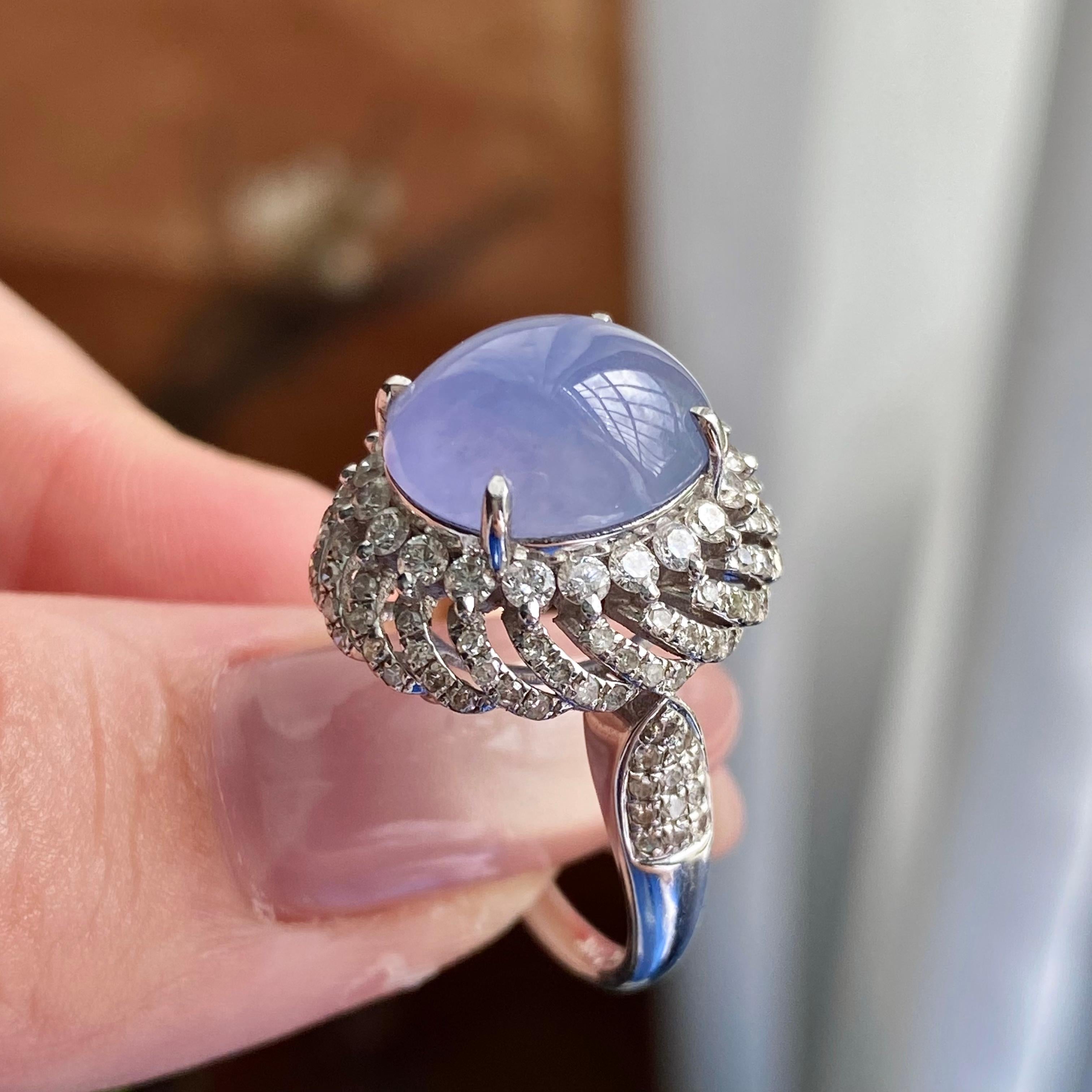 18k金钻镶冰种紫罗兰蛋面戒指（yc235140）