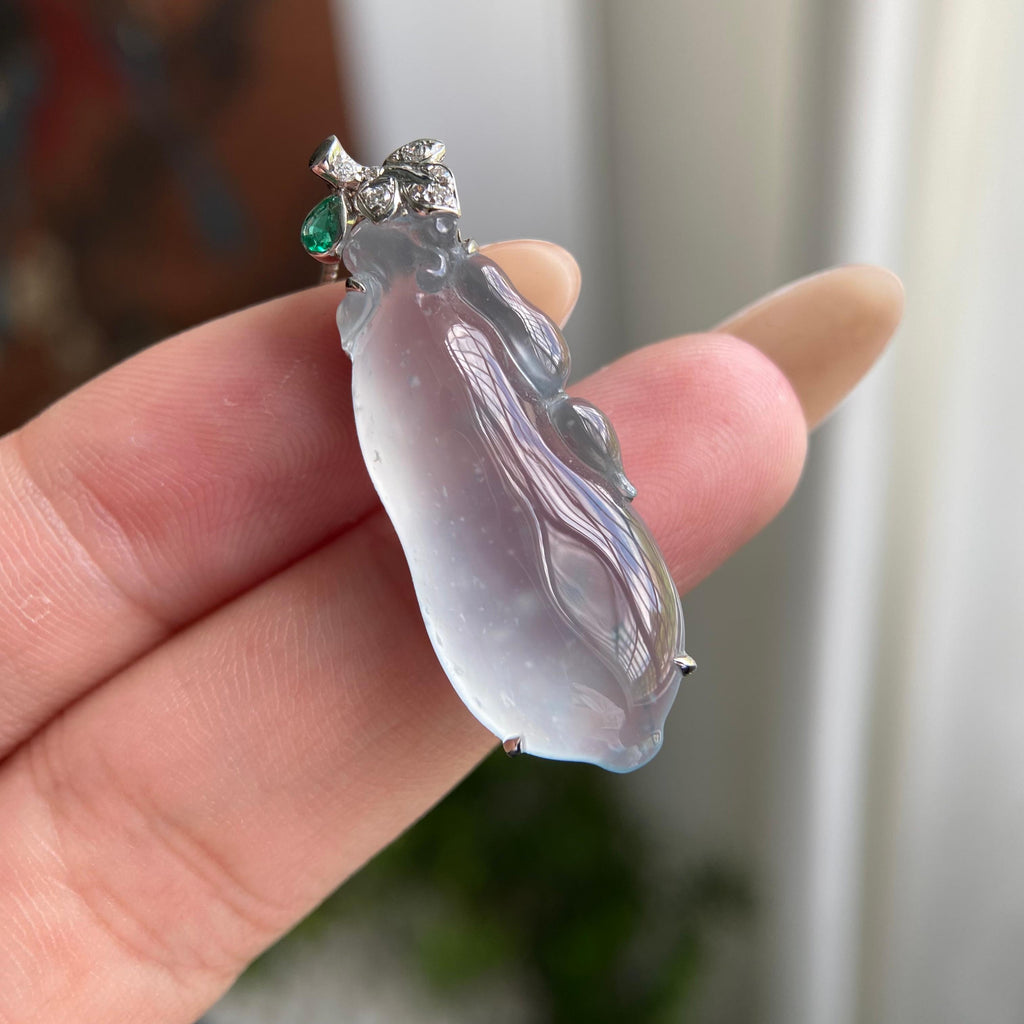 18k金钻镶高冰种飘花福瓜吊坠（yc209898）