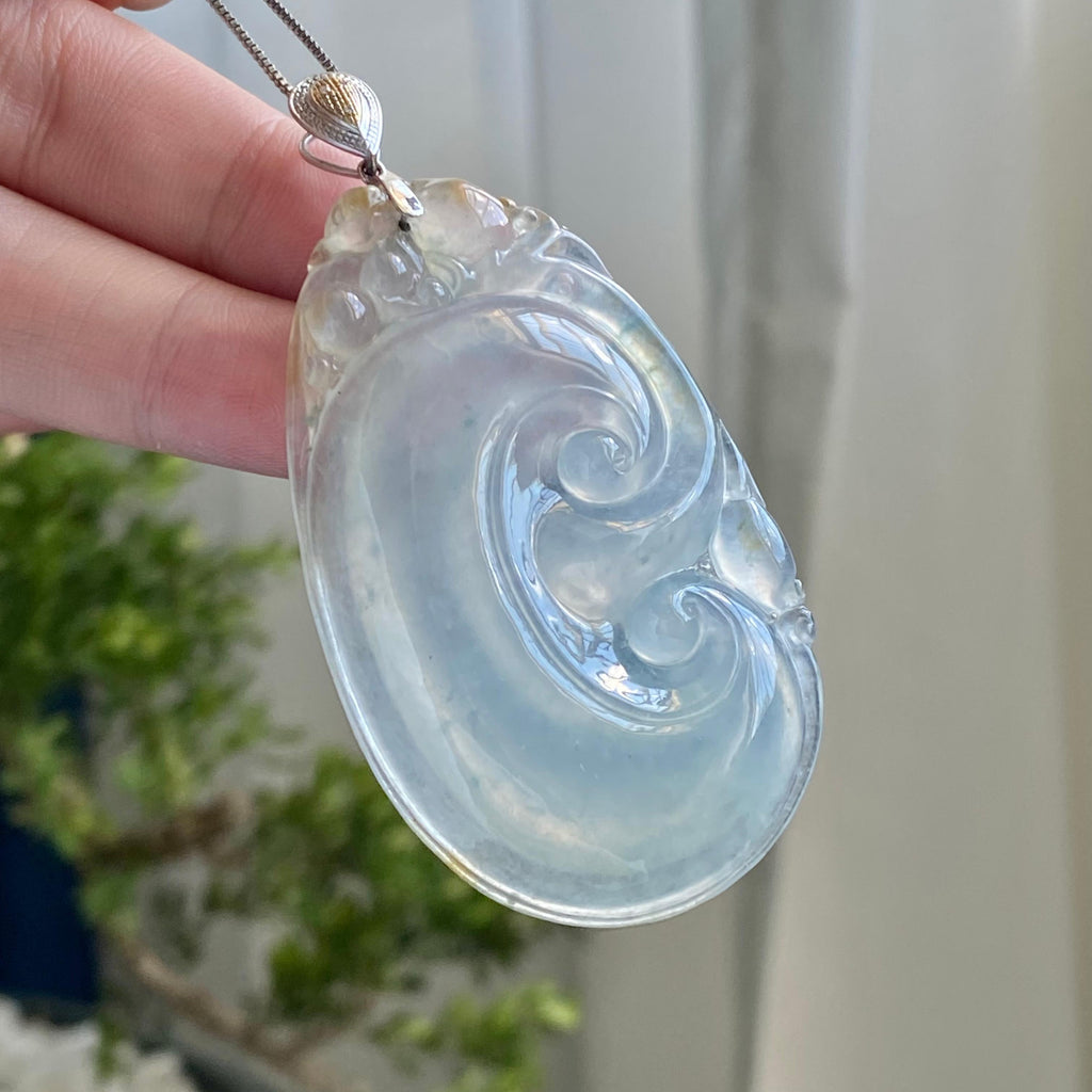 18k金钻镶冰种飘花飘黄翡如意吊坠（yc214318）