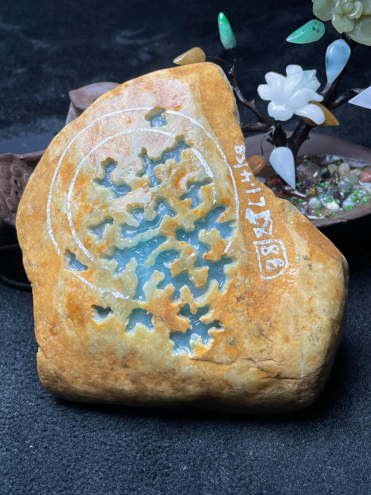 大马坎冰蓝晴开窗手镯料（yc693776）