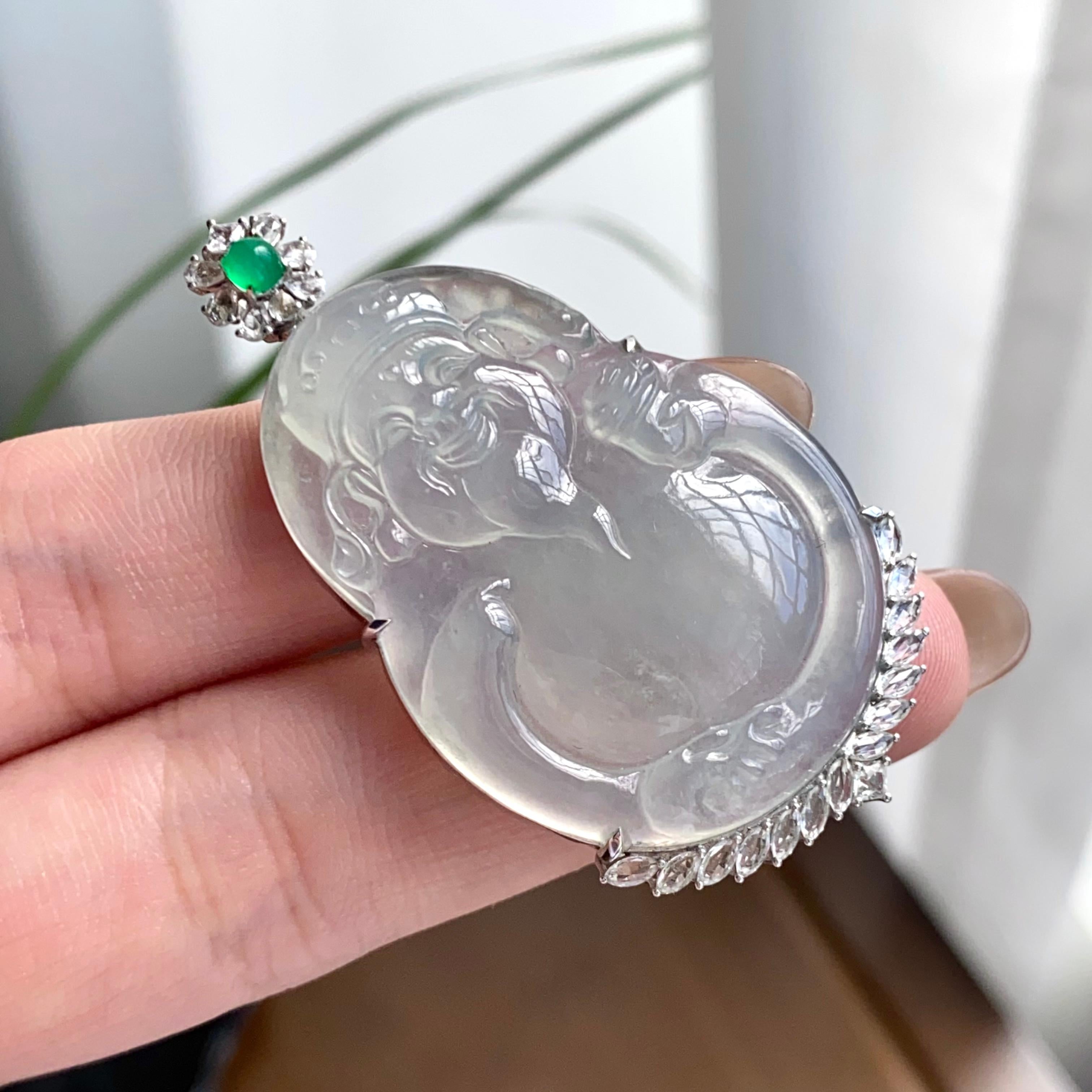 18k金钻镶冰种白月光财神吊坠（yc262704）