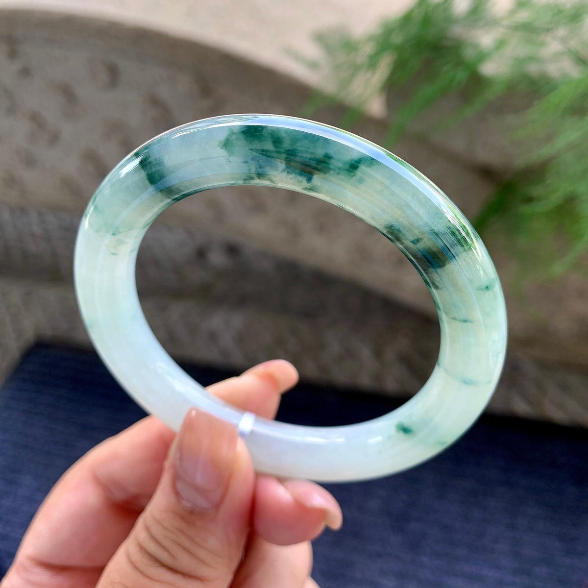 细糯种飘蓝花圆条手镯 54.2圈口 （yc699482）
