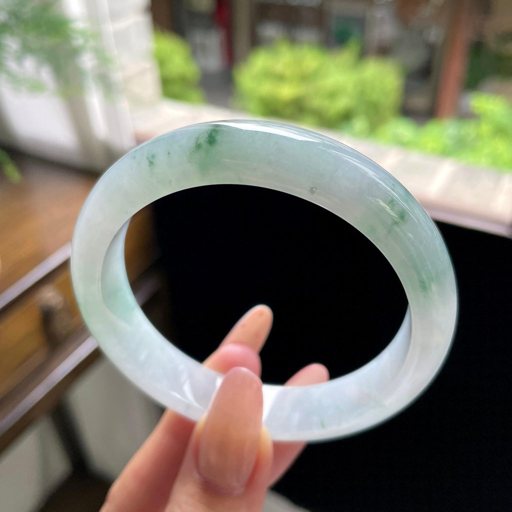 大圈口 糯冰种绿飘花正圈平安镯 59.7圈（yc709469）