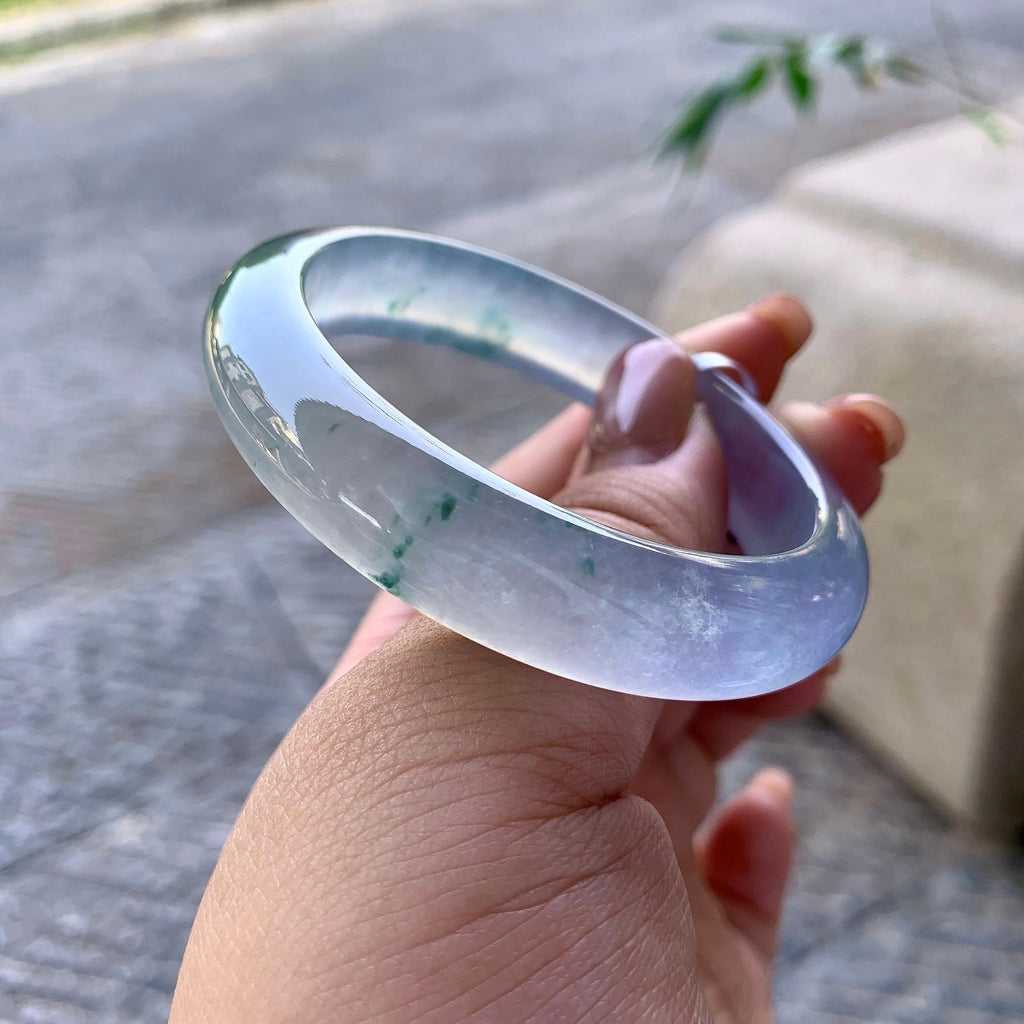 高冰种淡紫底飘绿花贵妃手镯 55.2圈口 天然缅甸A货翡翠（yc508661）
