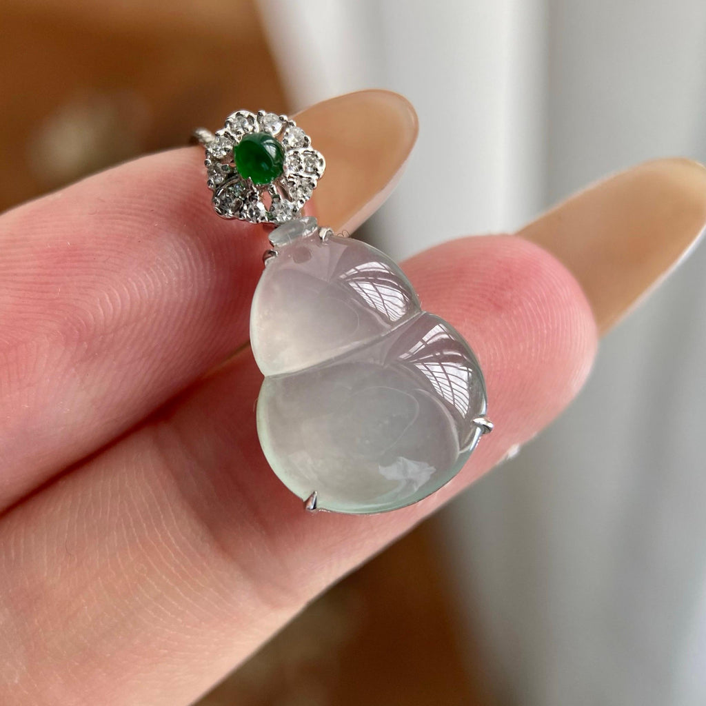 18k金钻镶冰种淡晴底葫芦吊坠（yc224543）