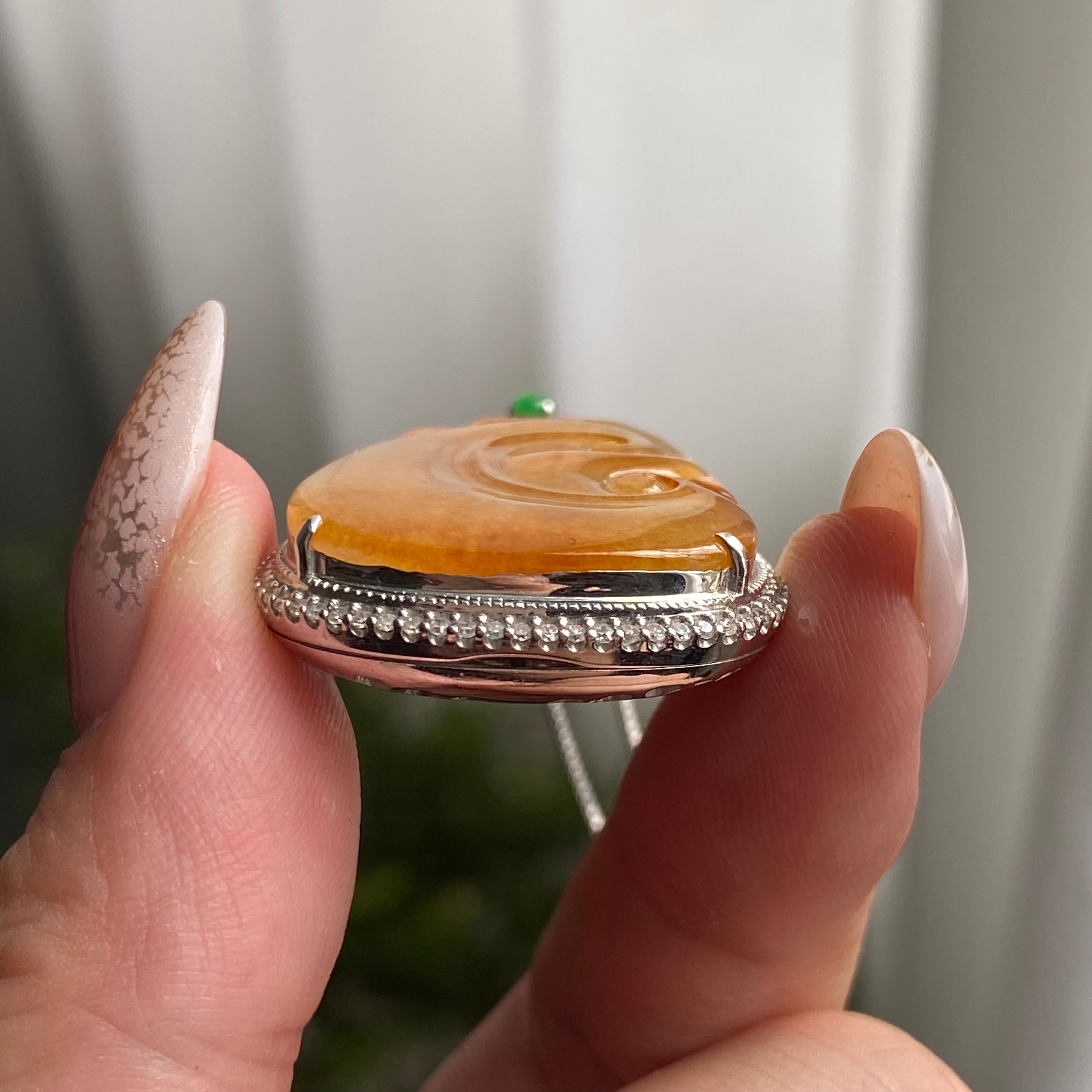 18k金钻镶冰种黄翡如意吊坠（yc206747）