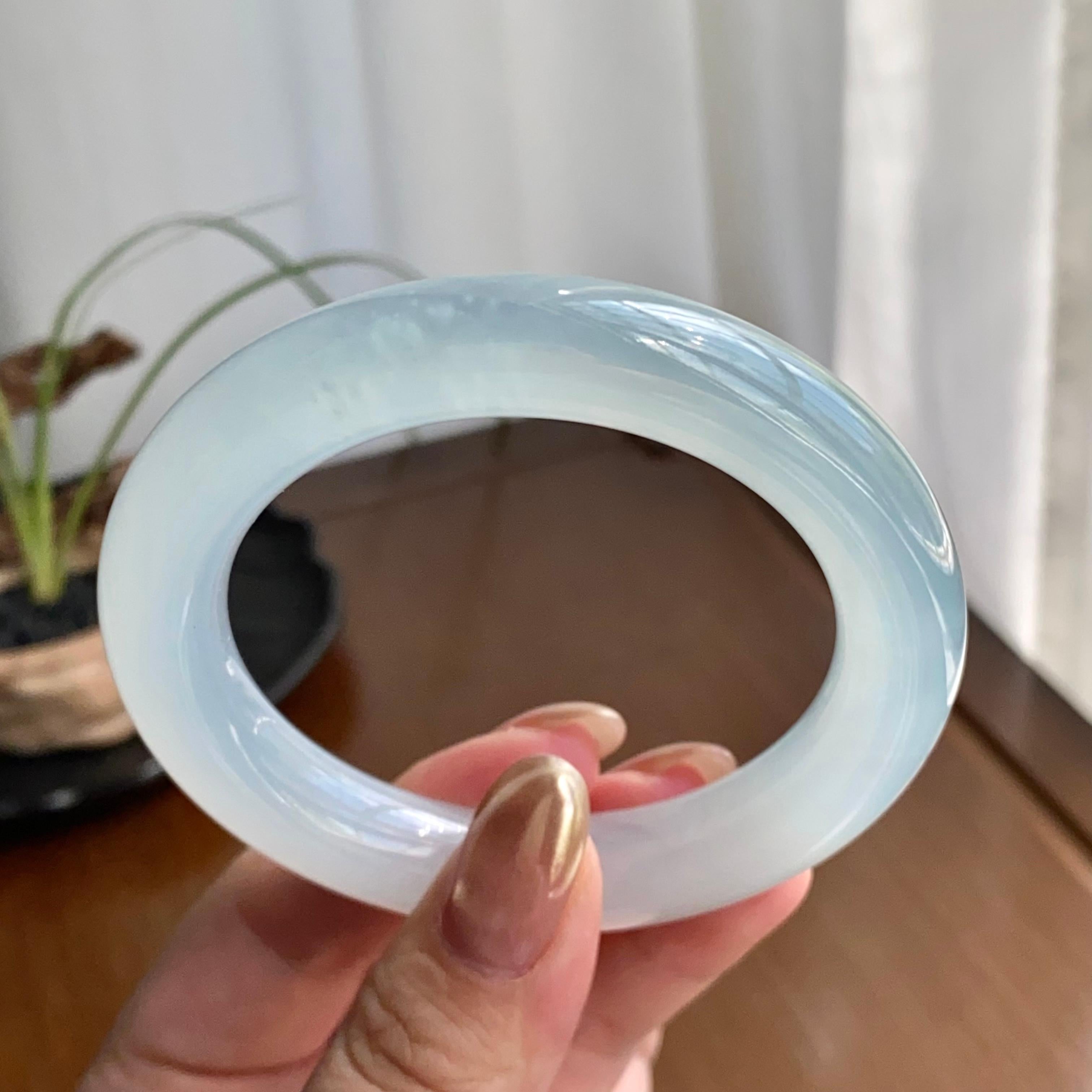 冰种雪花棉圆条手镯（53圈）（yc258944）