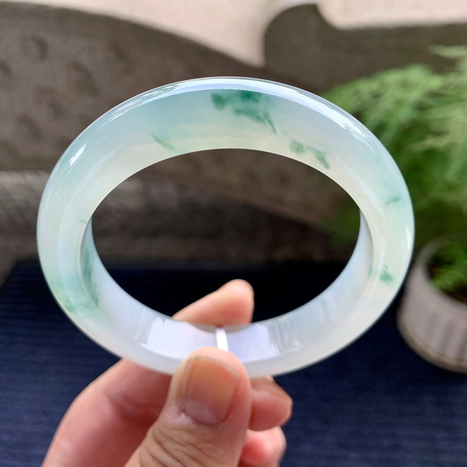 糯冰种飘花平安镯（56.3mm）（yc098130）