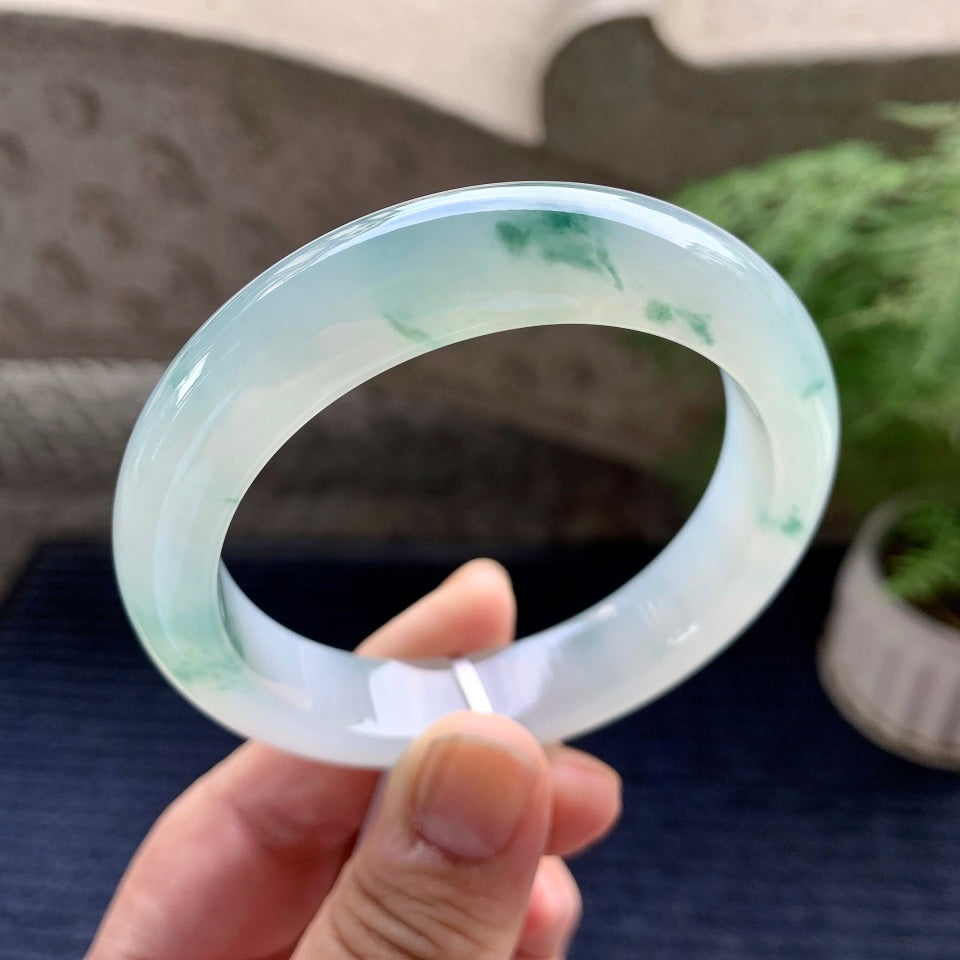 糯冰种飘花平安镯（56.3mm）（yc098130）