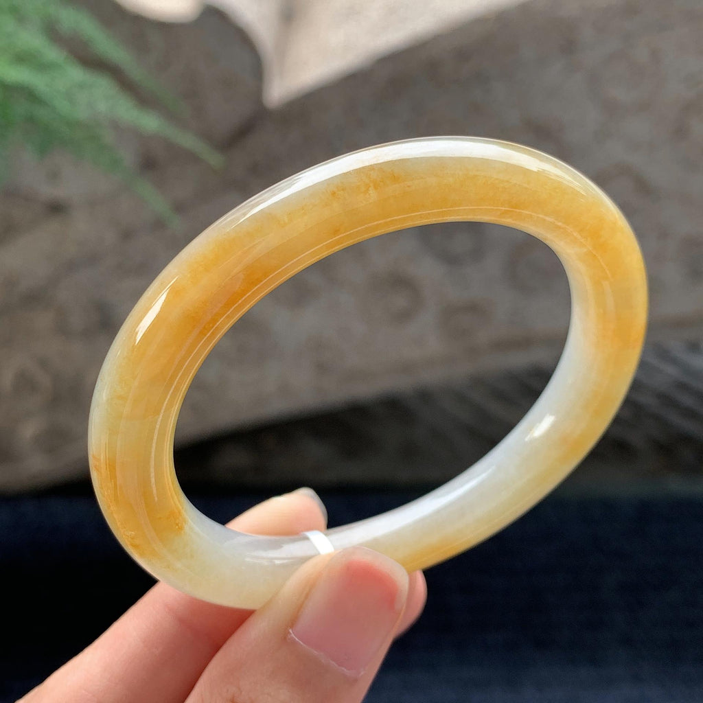 细糯种黄翡贵妃圆条手镯 54.5圈 天然A货缅甸翡翠（yc696433）