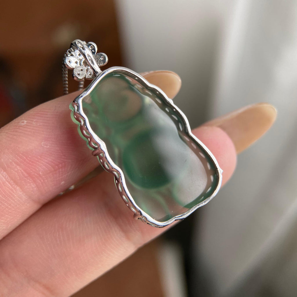 18k金钻镶冰种湖水绿财神吊坠（yc223792）