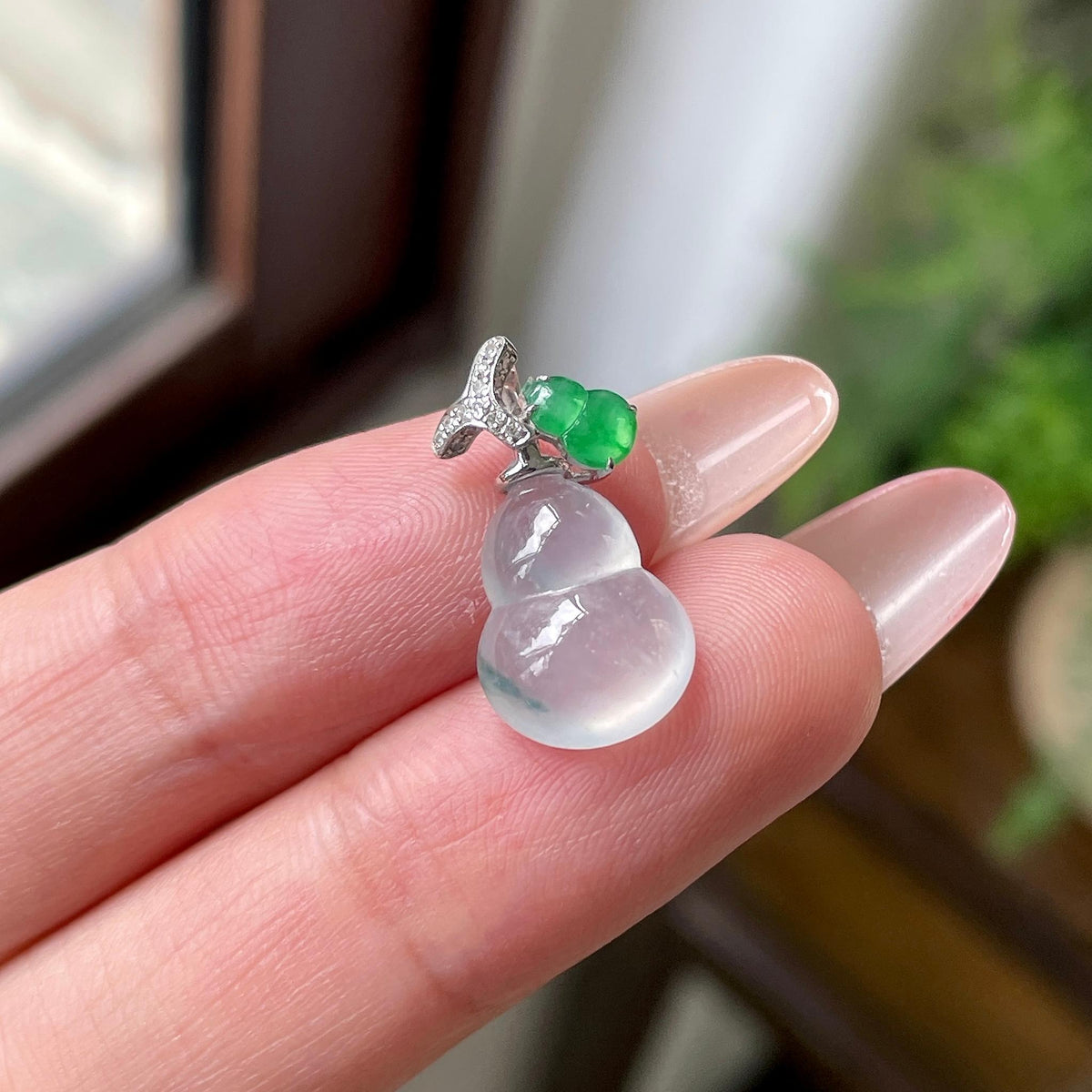 18K金镶冰种飘花葫芦吊坠 天然缅甸A货翡翠（yc694815）