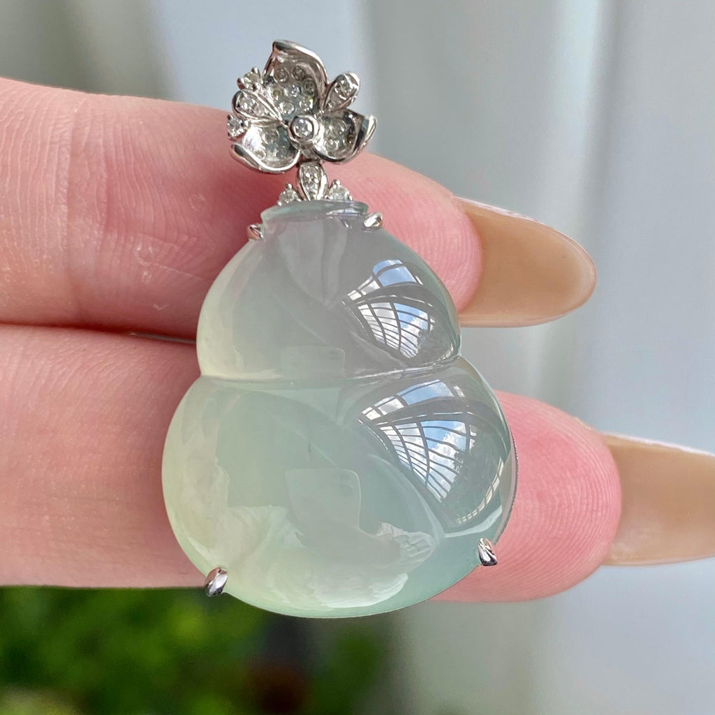 18k金钻镶冰种晴底葫芦吊坠（yc221336）