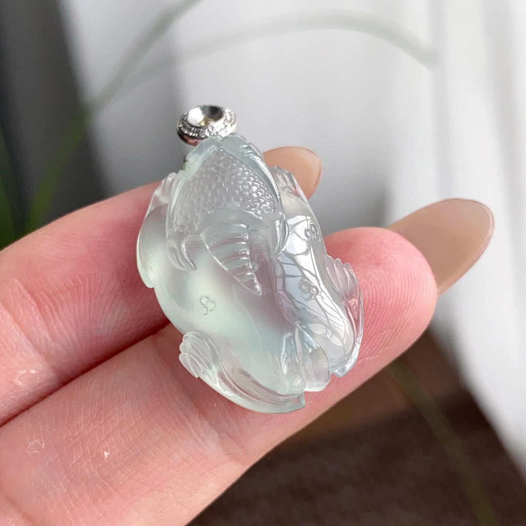 18k金钻镶冰种淡晴底貔貅吊坠（yc250174）