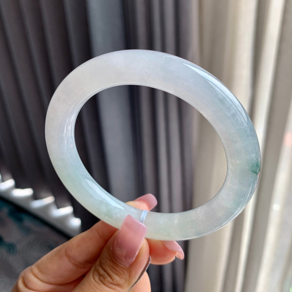 糯冰种飘花圆条手镯（60.7mm）（yc097025）