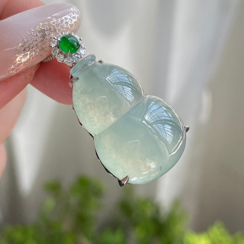 18k金钻镶冰种晴底葫芦吊坠（yc221235）