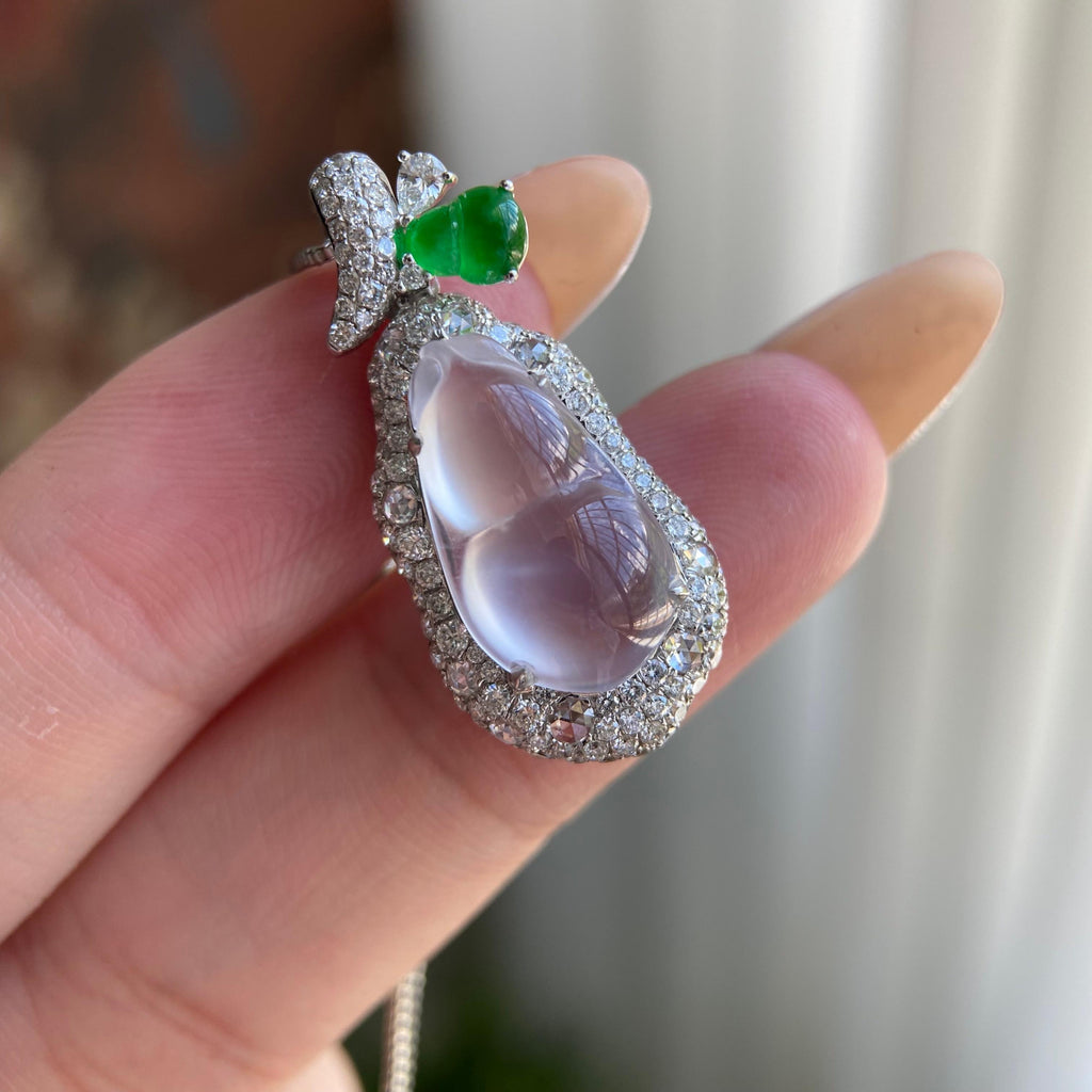 18k金钻镶冰玻种白月光福豆吊坠（yc209948）