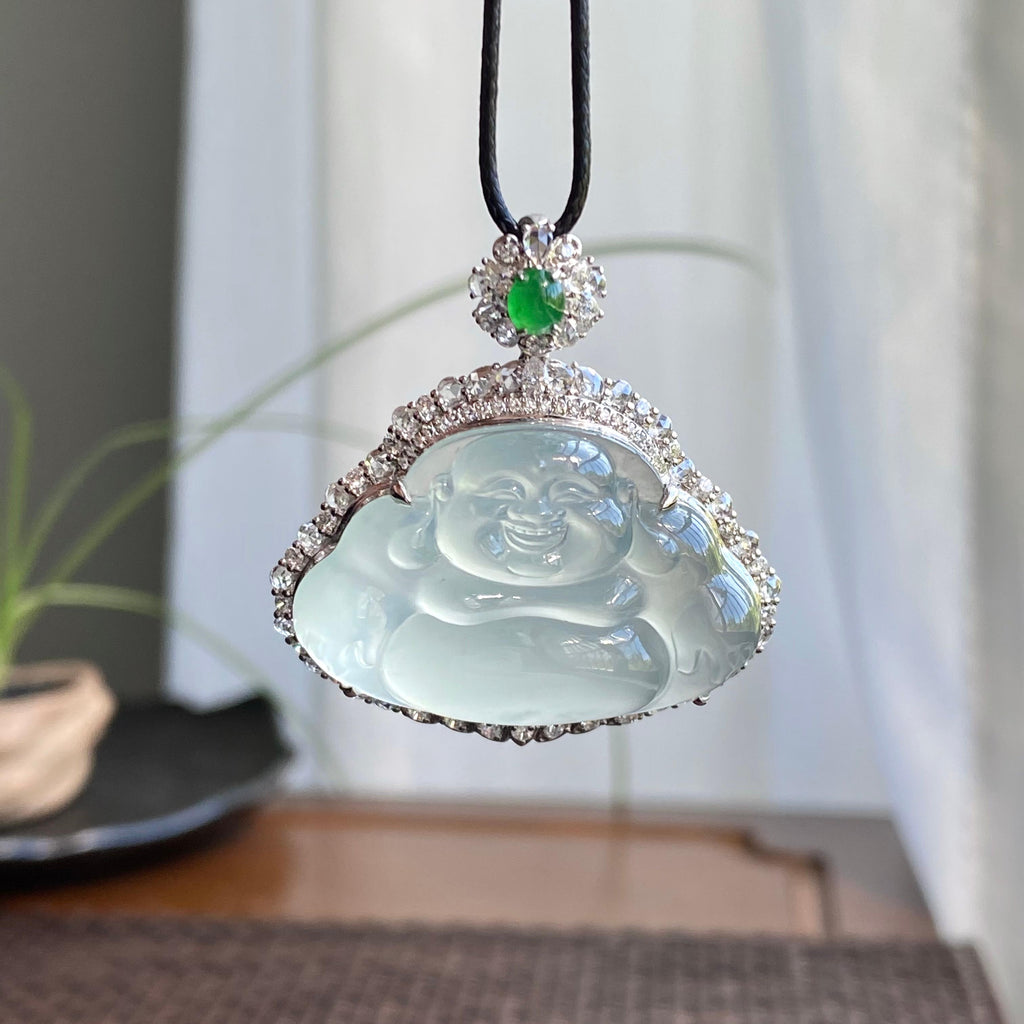 18k金钻镶冰种晴底佛公吊坠（yc266152）