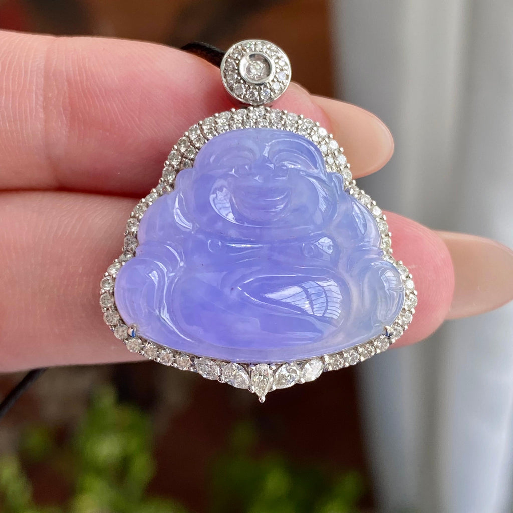 18k金钻镶冰种紫罗兰佛公吊坠（yc235114）