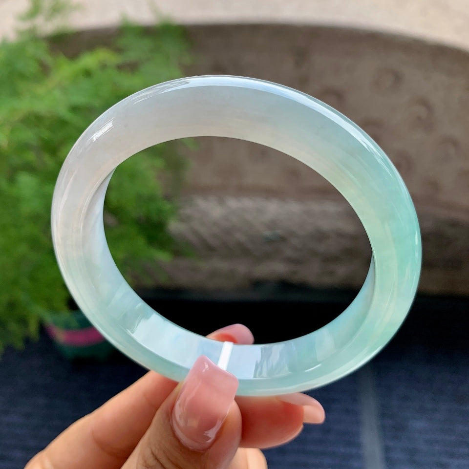 糯冰种蓝晴水平安镯（55.3mm）（yc106745）