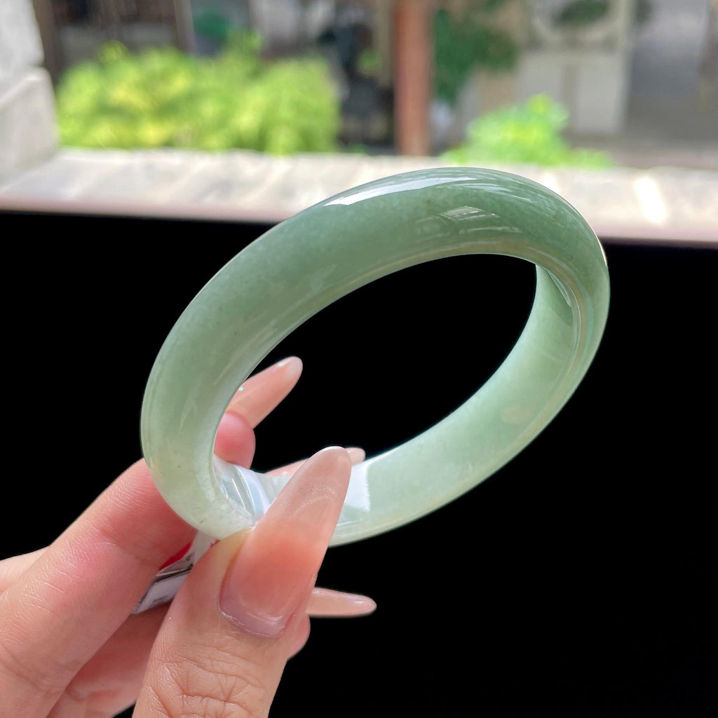 细糯种油青色湖水绿正圈平安镯 56圈 天然缅甸A货翡翠（yc524204）