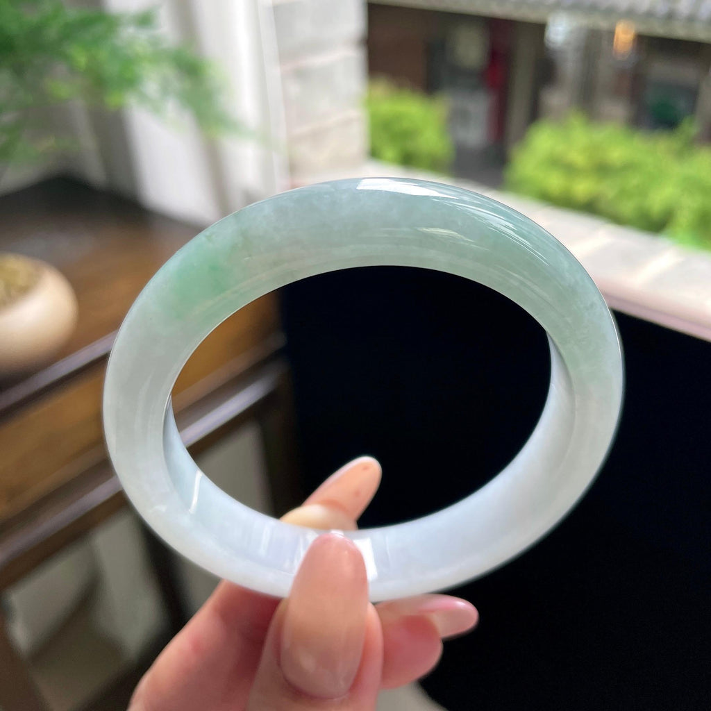 细糯种半山水正圈平安镯 55.7圈 天然缅甸A货翡翠（yc696400）