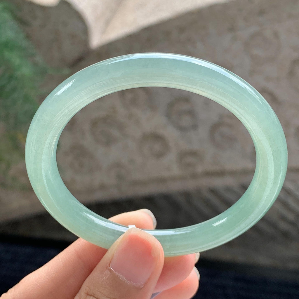 细糯种 湖水绿圆条手镯 53圈 天然缅甸A货翡翠（yc699561）