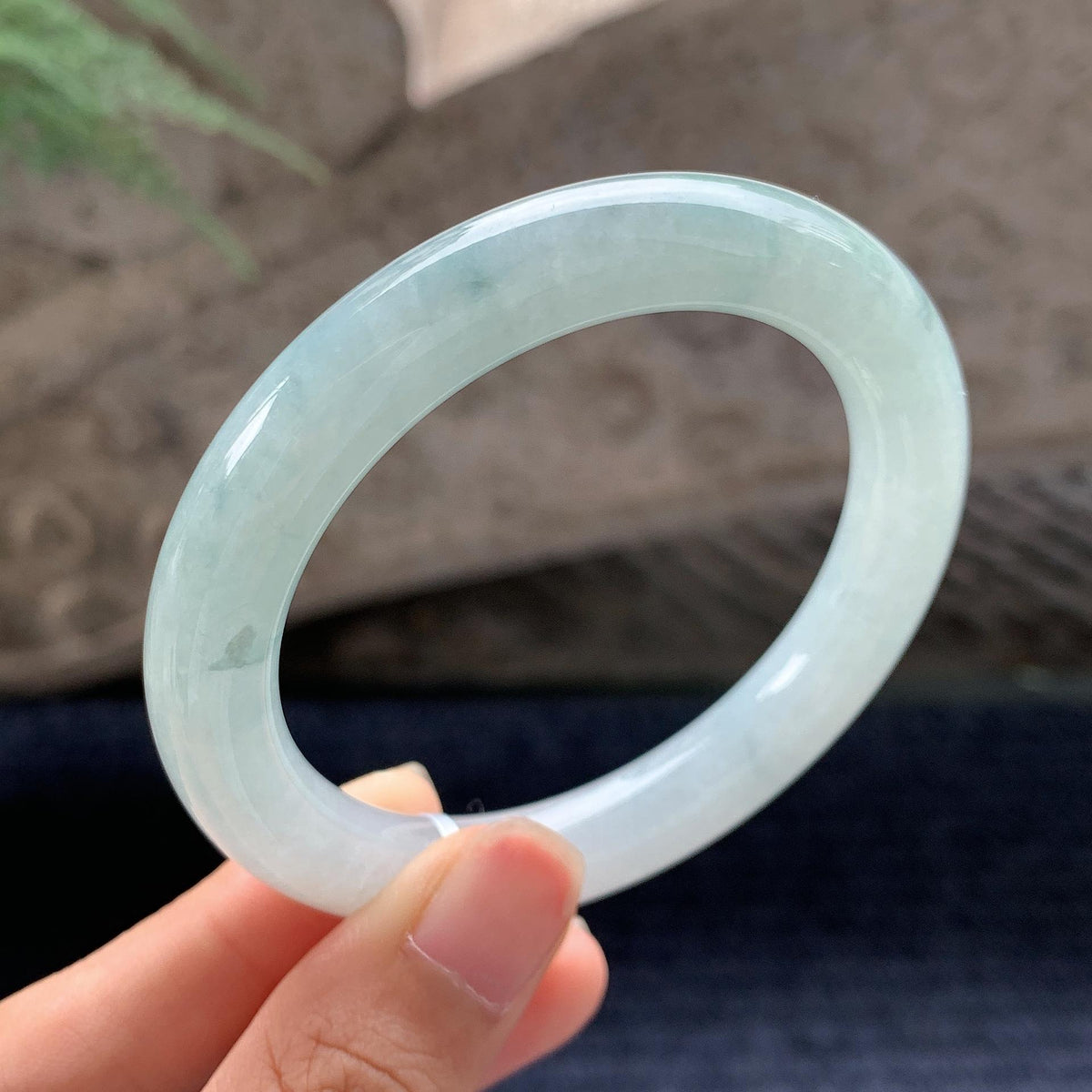 细糯种飘花圆条手镯 53圈 天然缅甸A货翡翠（yc696426）