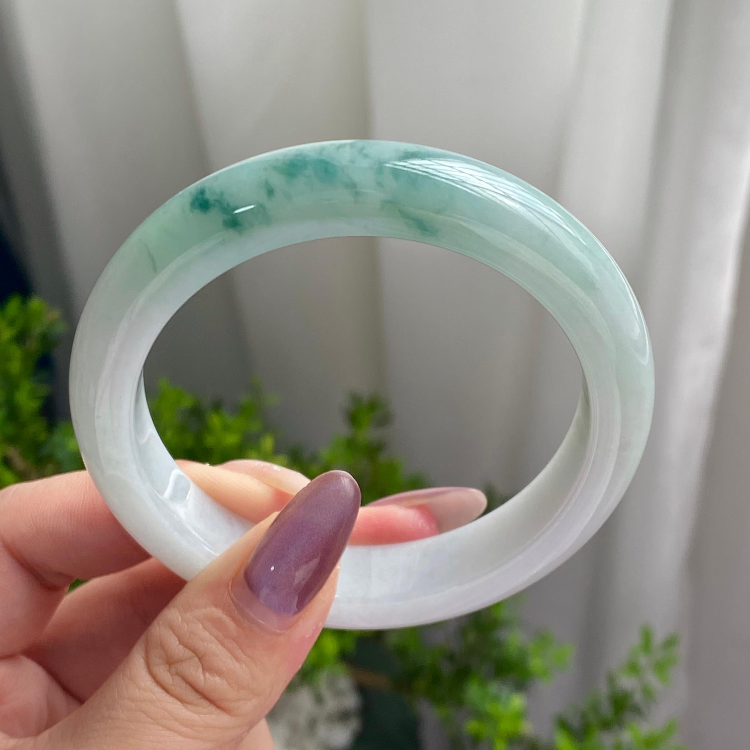 细糯种蓝底飘花平安镯（58圈）（yc201916）