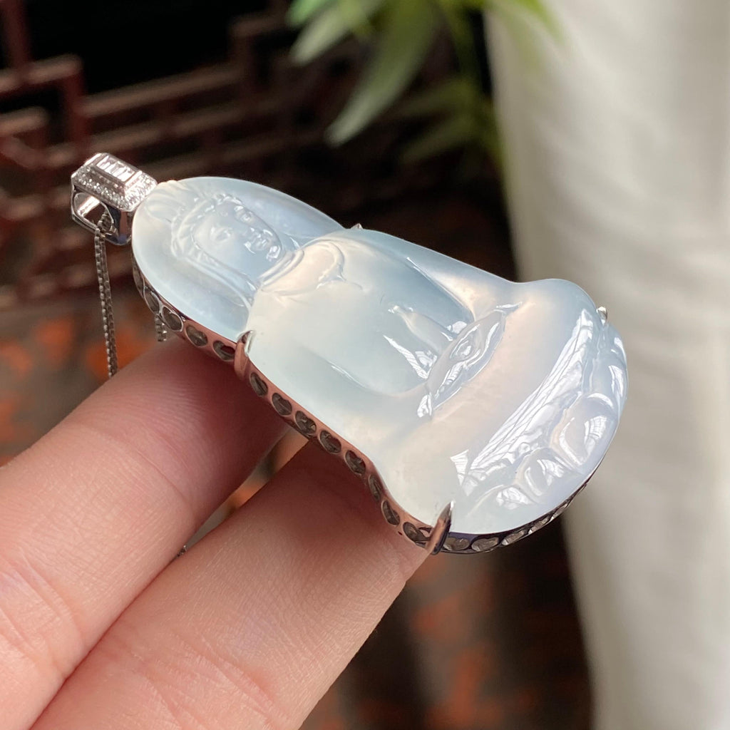 18k金钻镶冰种白月光观音吊坠（yc195167）