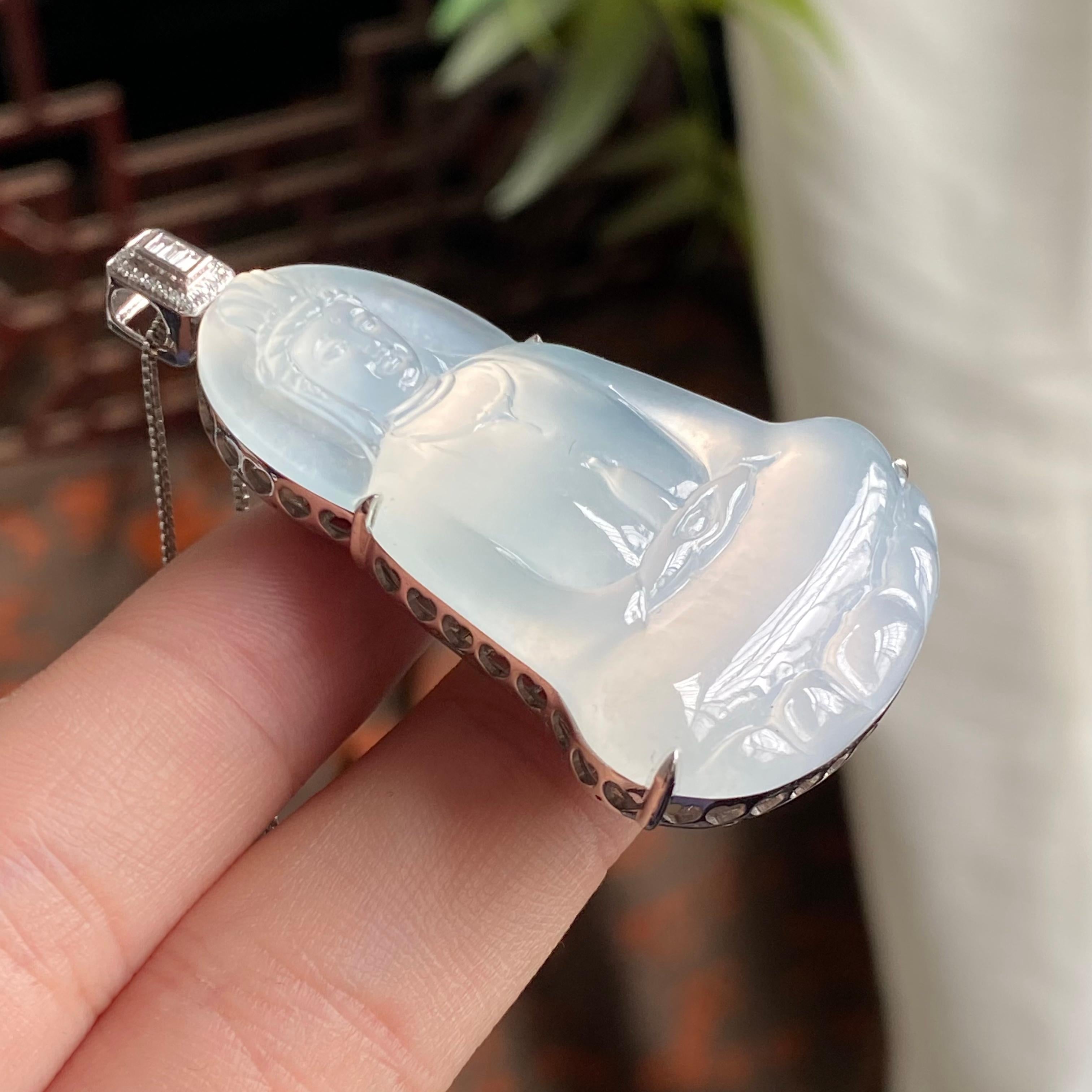 18k金钻镶冰种白月光观音吊坠（yc195167）