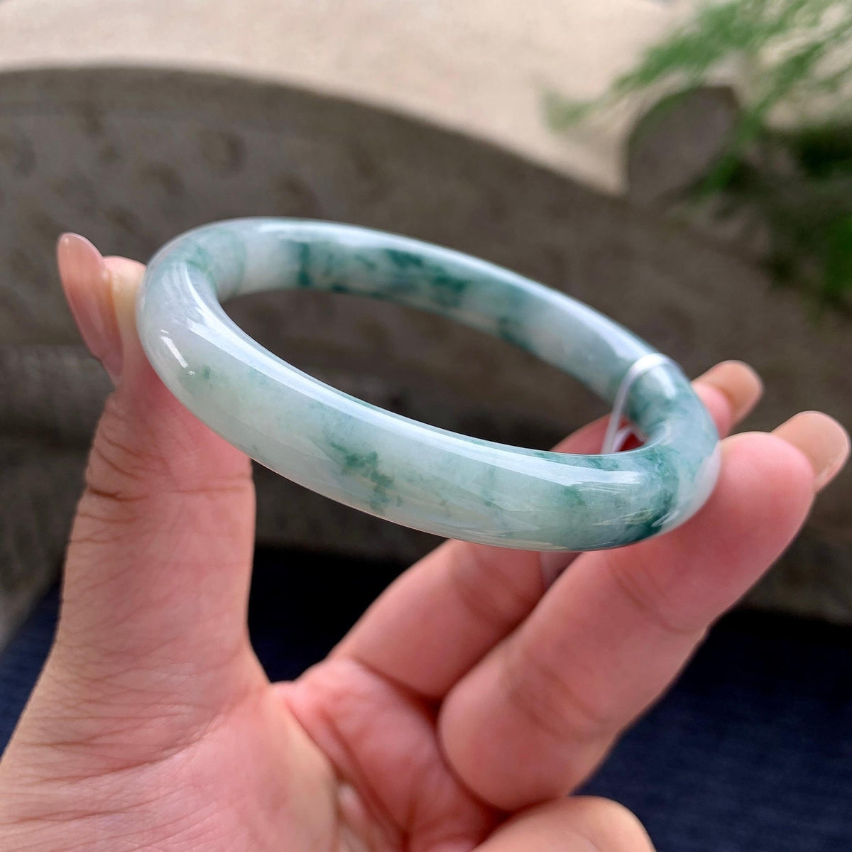 细糯种飘蓝花圆条手镯 54.3圈口 （yc537889）