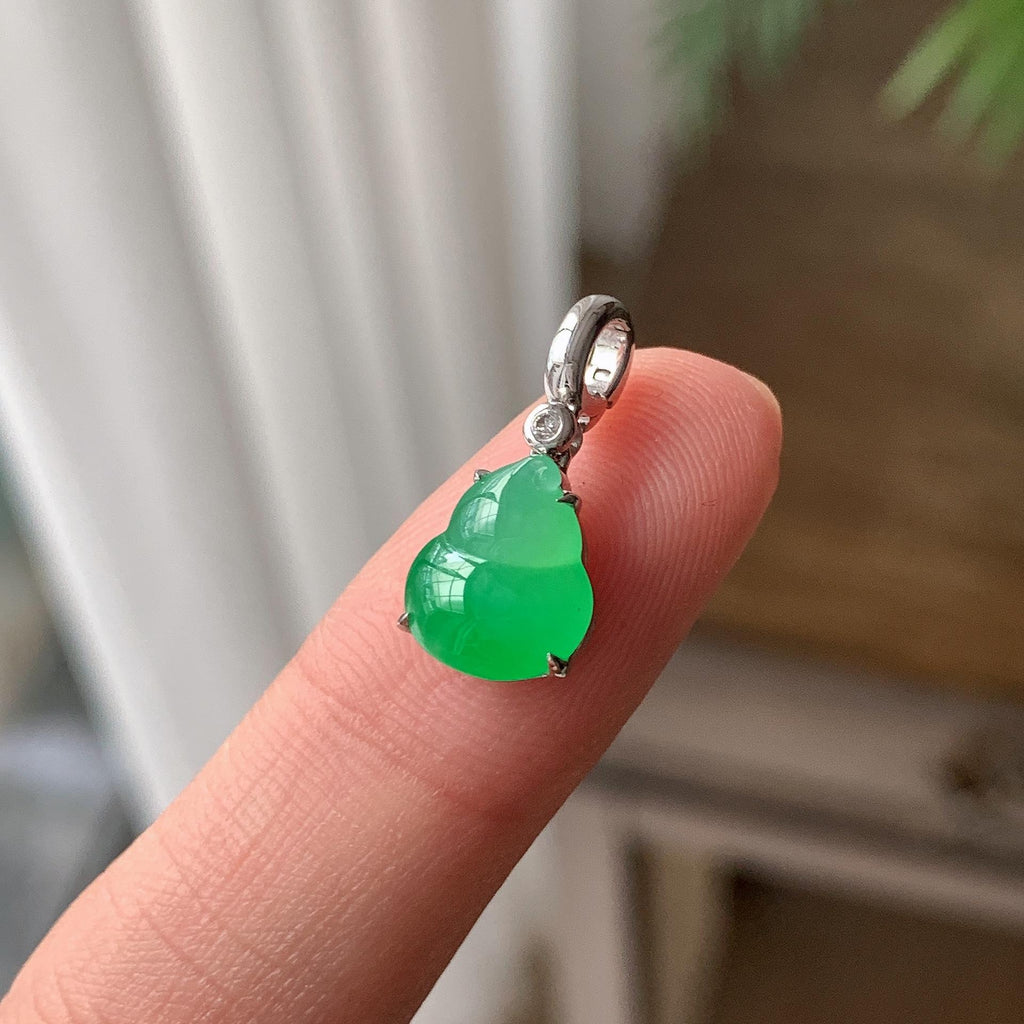 18K金镶 糯冰种满绿葫芦吊坠 天然缅甸A货翡翠（yc701158）