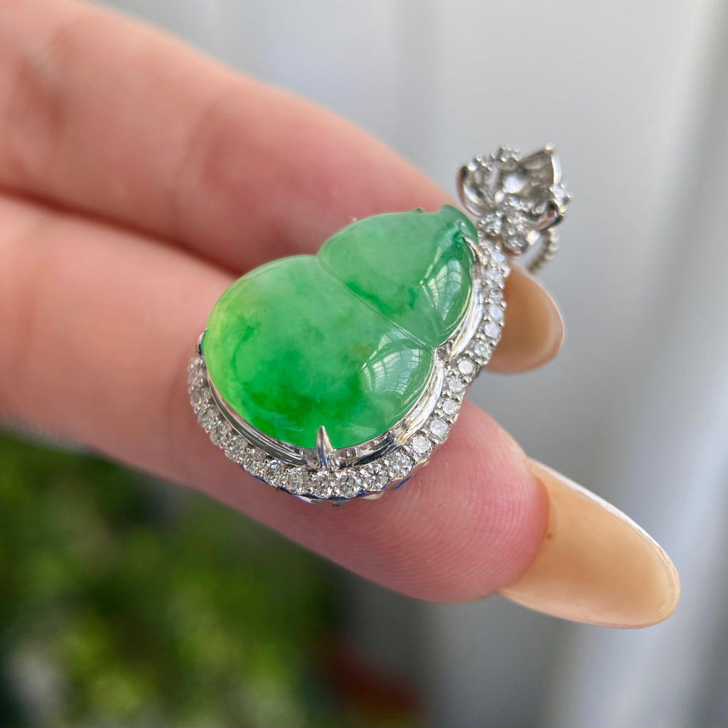 18k金钻镶冰种满绿葫芦吊坠（yc217119）