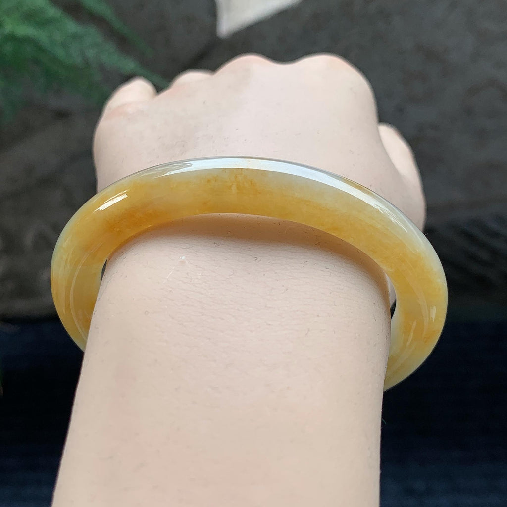 细糯种黄翡贵妃圆条手镯 54.5圈 天然A货缅甸翡翠（yc696433）