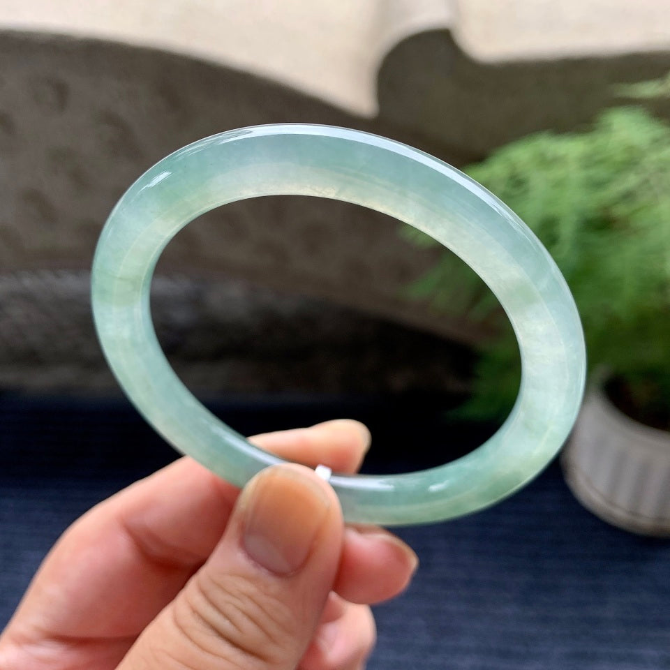 糯冰种晴底飘花圆条手镯（53.2mm）（yc101284）