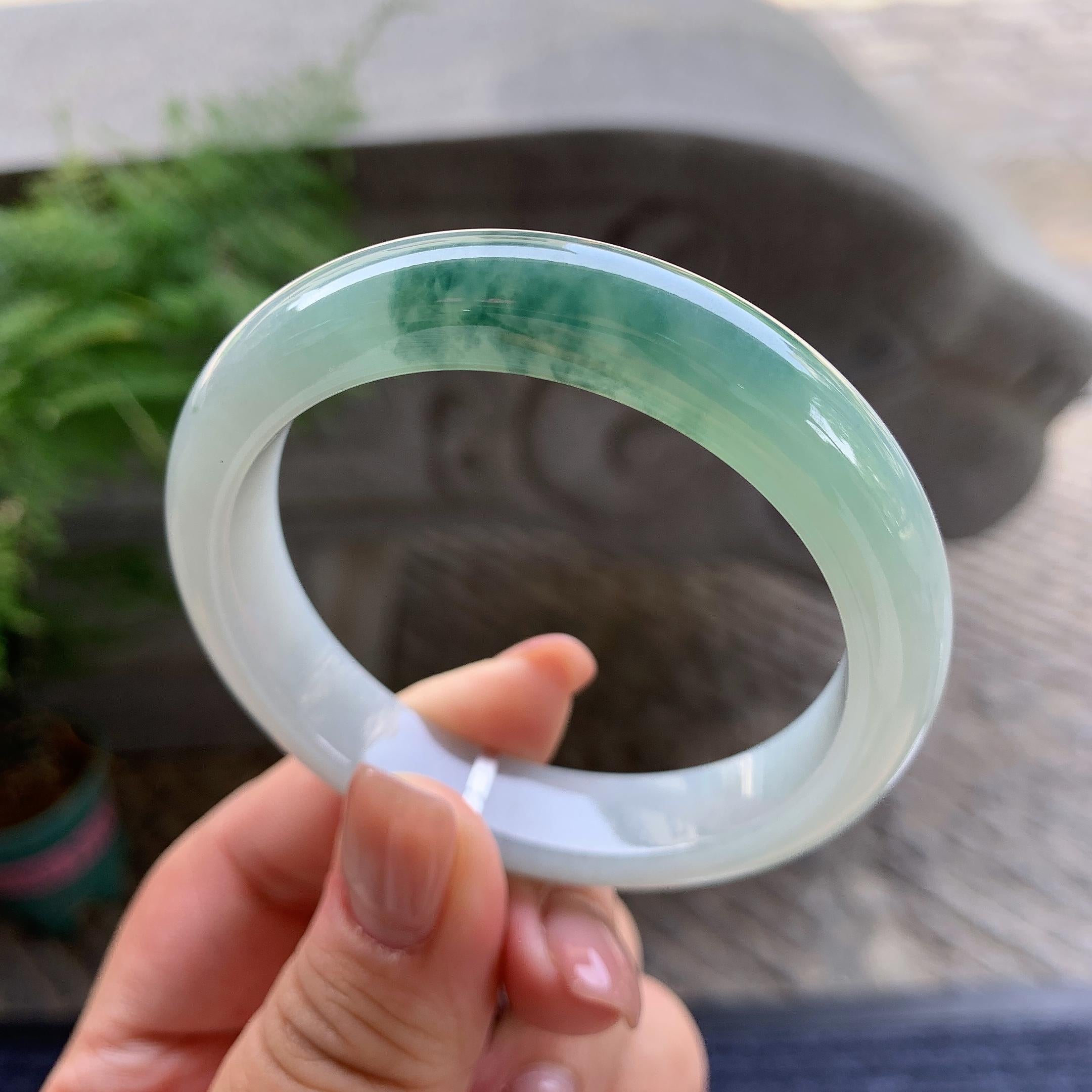 细糯种飘蓝花正圈平安镯 53.2圈口 天然缅甸A货翡翠（yc499794）