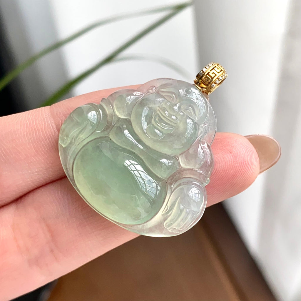 18k金镶冰种晴底佛公吊坠（yc262730）